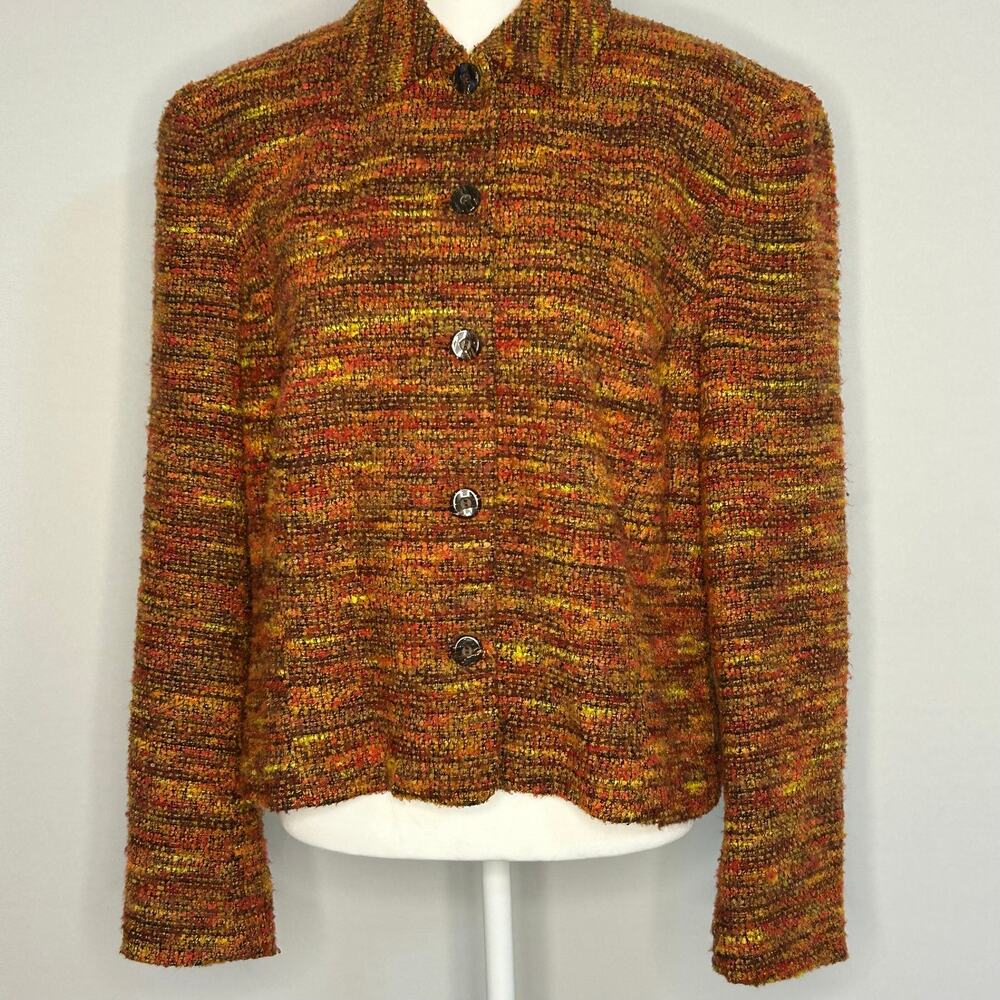 Rena Rowan Boucle Tweed Jacket Wool Mohair Blend Orange Brown Size 14
